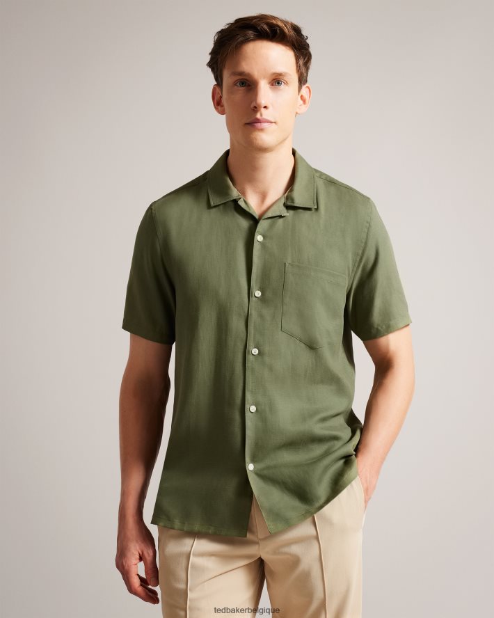 être Ted Baker Hommes chemise à col revera en lin tencel à manches courtes wesland olive FR8J421416 vêtements