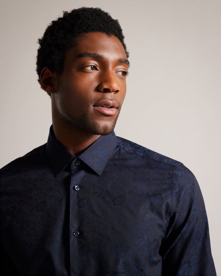 être Ted Baker Hommes chemise en jacquard à fleurs cortoss marine FR8J421399 vêtements