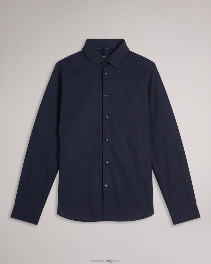 être Ted Baker Hommes chemise en jacquard à fleurs cortoss marine FR8J421399 vêtements