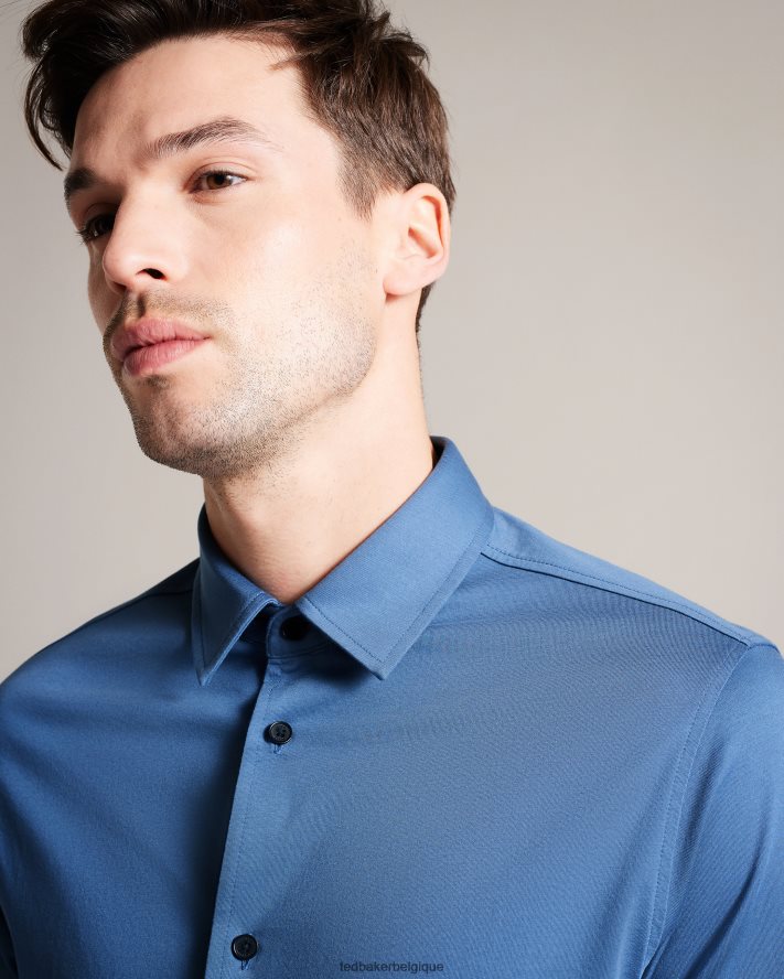 être Ted Baker Hommes chemise en jersey brillant à manches longues Marros bleu moyen FR8J421463 vêtements