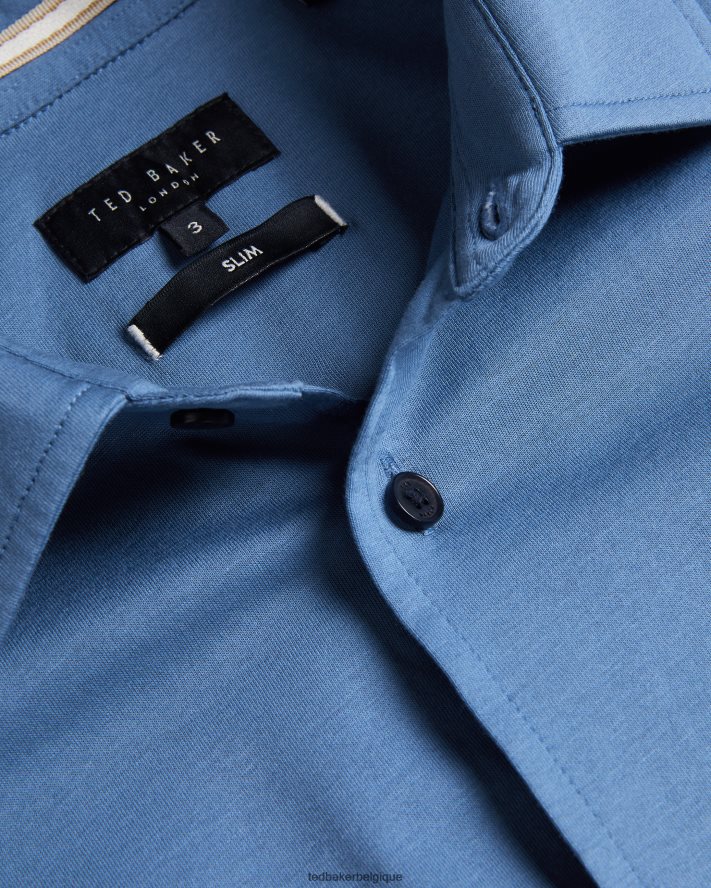 être Ted Baker Hommes chemise en jersey brillant à manches longues Marros bleu moyen FR8J421463 vêtements