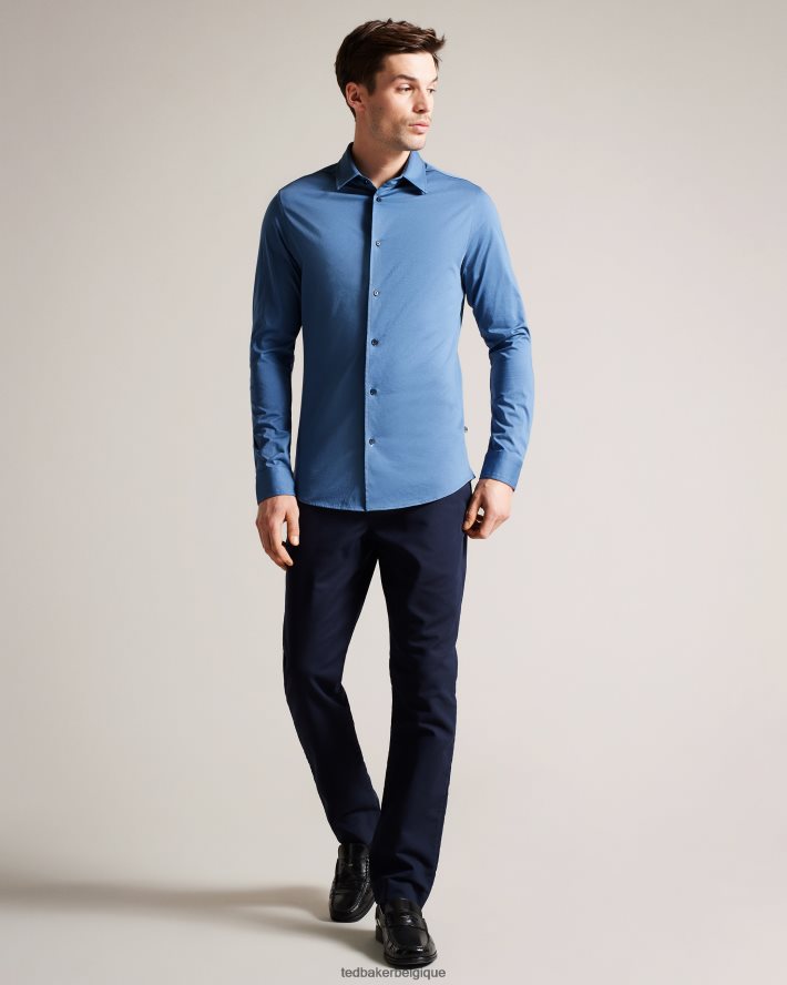 être Ted Baker Hommes chemise en jersey brillant à manches longues Marros bleu moyen FR8J421463 vêtements