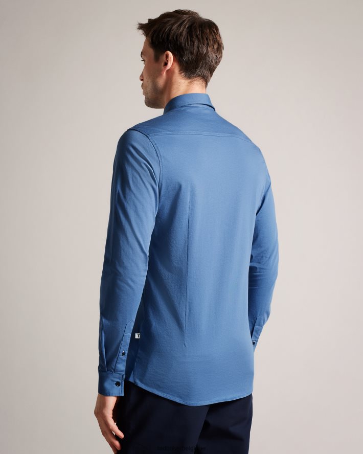 être Ted Baker Hommes chemise en jersey brillant à manches longues Marros bleu moyen FR8J421463 vêtements