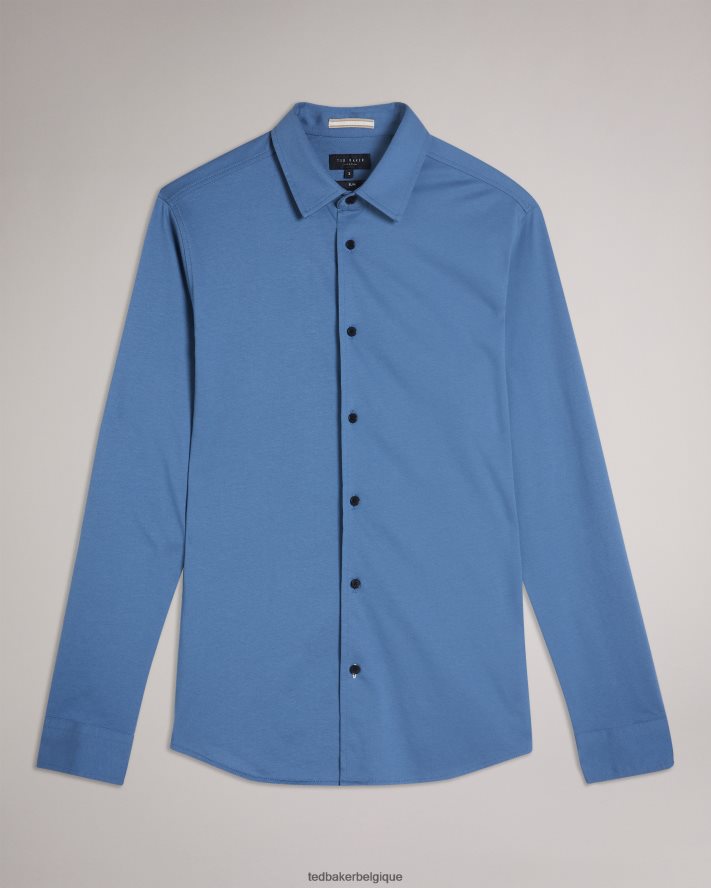être Ted Baker Hommes chemise en jersey brillant à manches longues Marros bleu moyen FR8J421463 vêtements