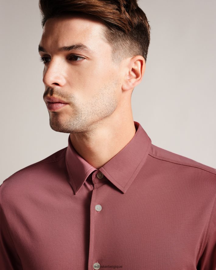 être Ted Baker Hommes chemise en jersey brillant à manches longues Marros rose moyen FR8J421583 vêtements