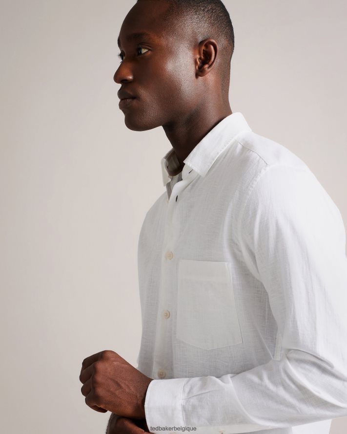 être Ted Baker Hommes chemise en lin mélangé à manches longues kingwel blanc FR8J421335 vêtements