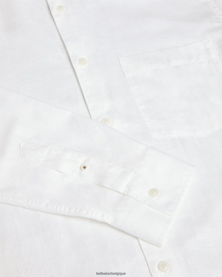 être Ted Baker Hommes chemise en lin mélangé à manches longues kingwel blanc FR8J421335 vêtements