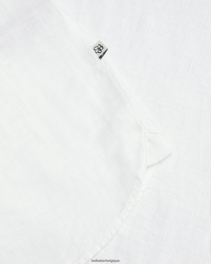 être Ted Baker Hommes chemise en lin mélangé à manches longues kingwel blanc FR8J421335 vêtements