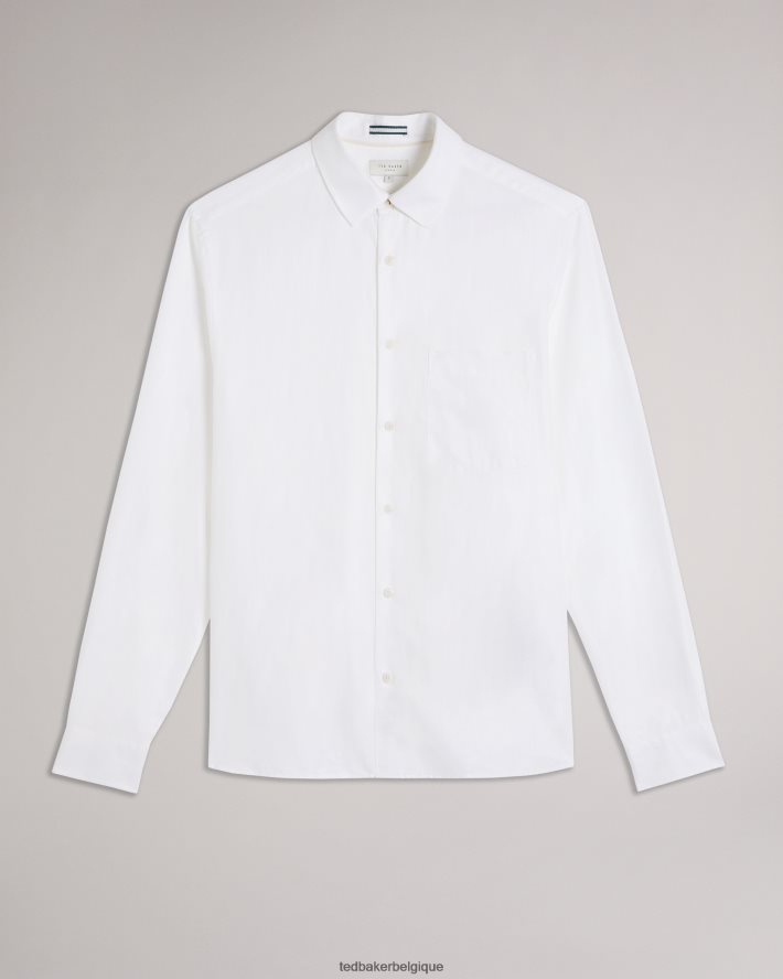être Ted Baker Hommes chemise en lin mélangé à manches longues kingwel blanc FR8J421335 vêtements