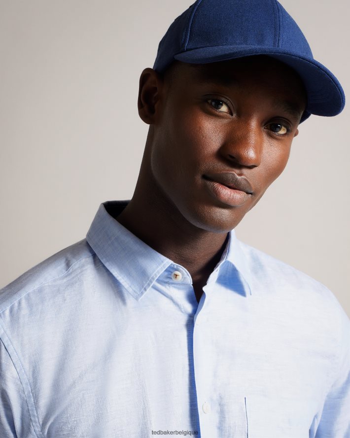 être Ted Baker Hommes chemise en lin mélangé à manches longues kingwel bleu clair FR8J421336 vêtements