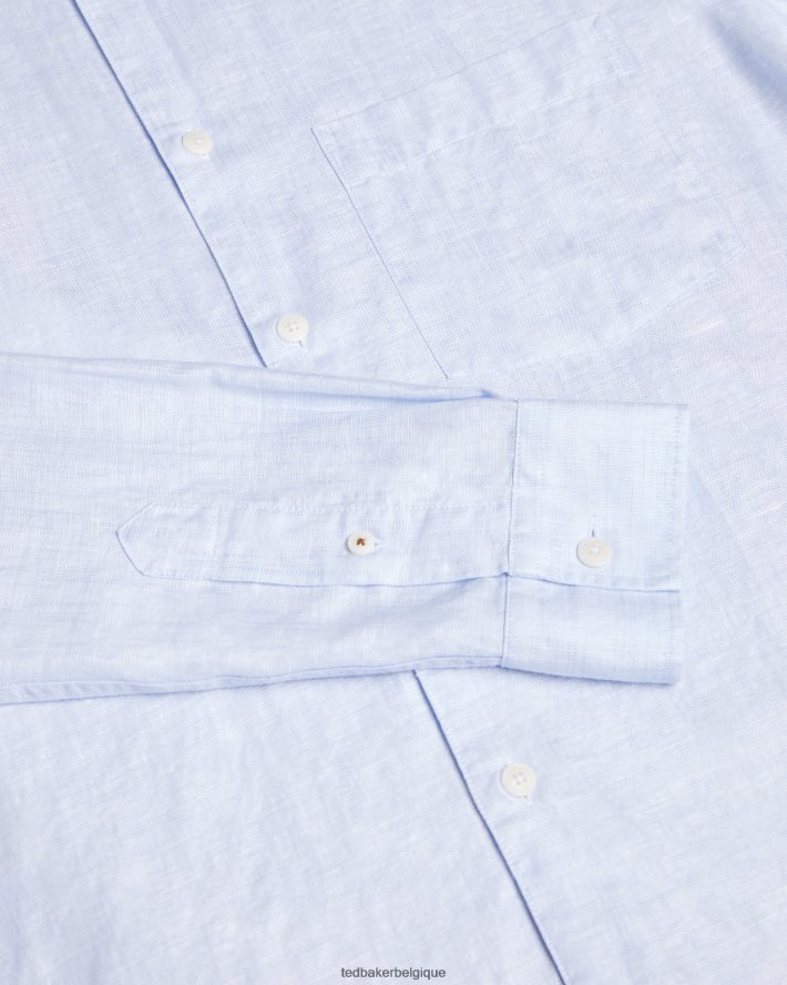 être Ted Baker Hommes chemise en lin mélangé à manches longues kingwel bleu clair FR8J421336 vêtements
