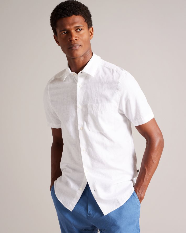 être Ted Baker Hommes chemise en lin à manches courtes kingfrd blanc FR8J421339 vêtements