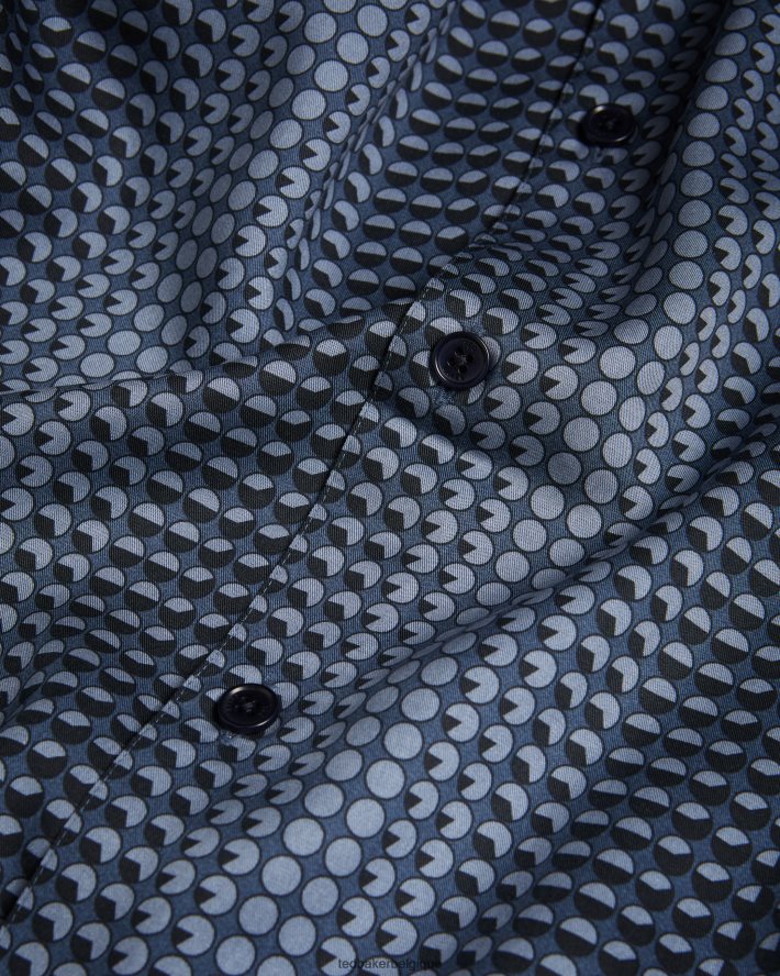 être Ted Baker Hommes chemise en lyocell à imprimé géométrique à manches courtes Munden marine FR8J421540 vêtements