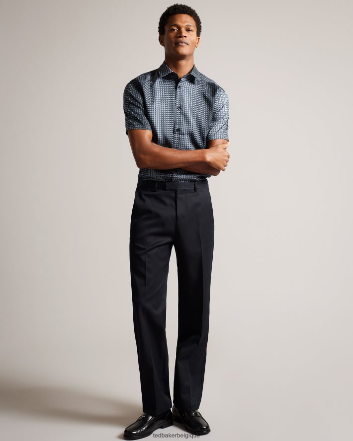 être Ted Baker Hommes chemise en lyocell à imprimé géométrique à manches courtes Munden marine FR8J421540 vêtements