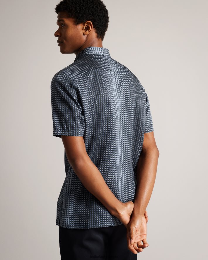 être Ted Baker Hommes chemise en lyocell à imprimé géométrique à manches courtes Munden marine FR8J421540 vêtements
