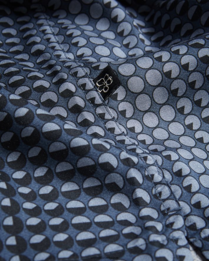 être Ted Baker Hommes chemise en lyocell à imprimé géométrique à manches courtes Munden marine FR8J421540 vêtements