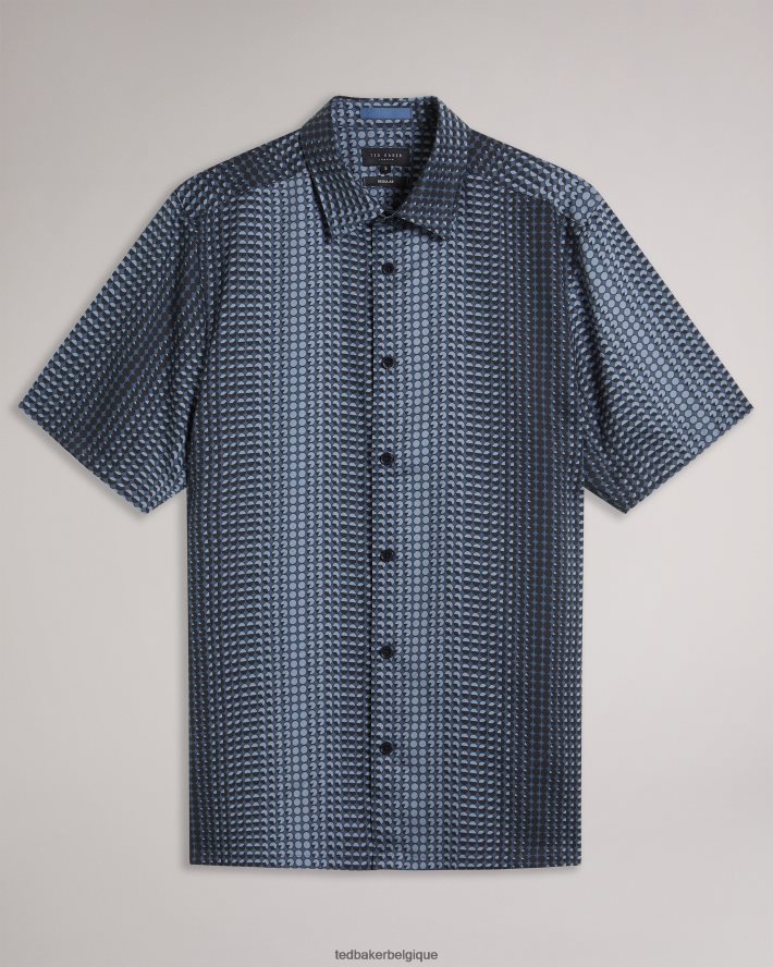 être Ted Baker Hommes chemise en lyocell à imprimé géométrique à manches courtes Munden marine FR8J421540 vêtements