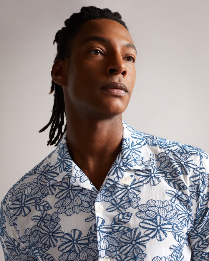 être Ted Baker Hommes chemise à fleurs brodée à manches courtes mannor blanc FR8J421400 vêtements