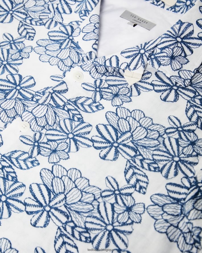 être Ted Baker Hommes chemise à fleurs brodée à manches courtes mannor blanc FR8J421400 vêtements