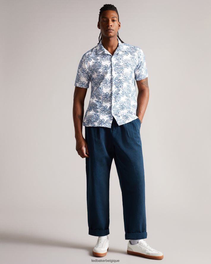 être Ted Baker Hommes chemise à fleurs brodée à manches courtes mannor blanc FR8J421400 vêtements