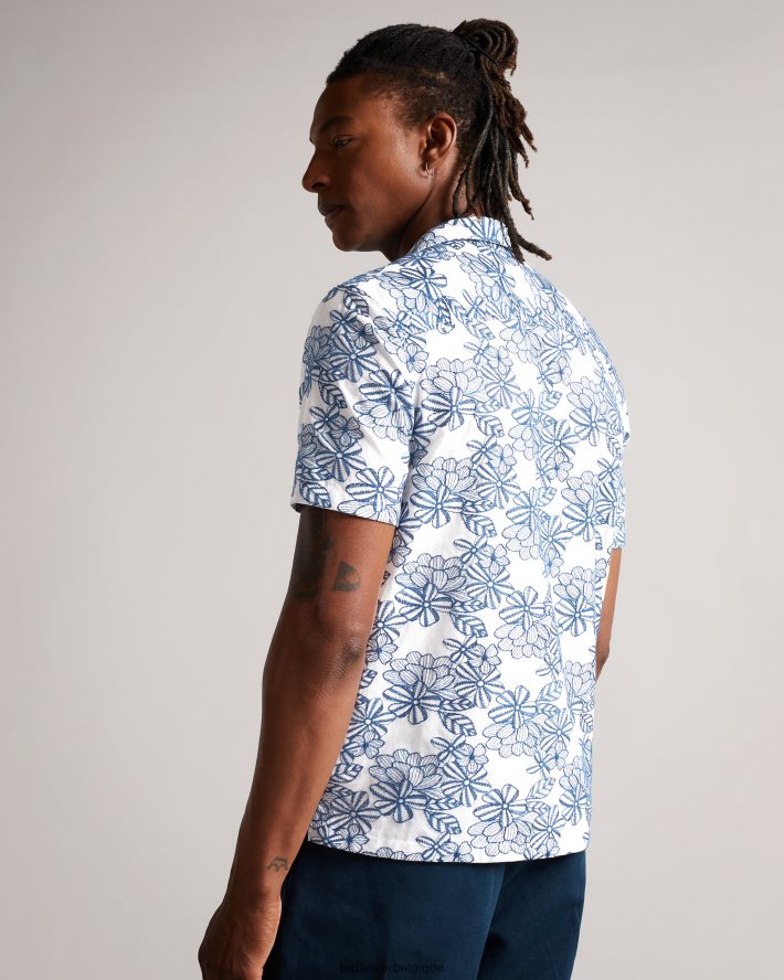 être Ted Baker Hommes chemise à fleurs brodée à manches courtes mannor blanc FR8J421400 vêtements