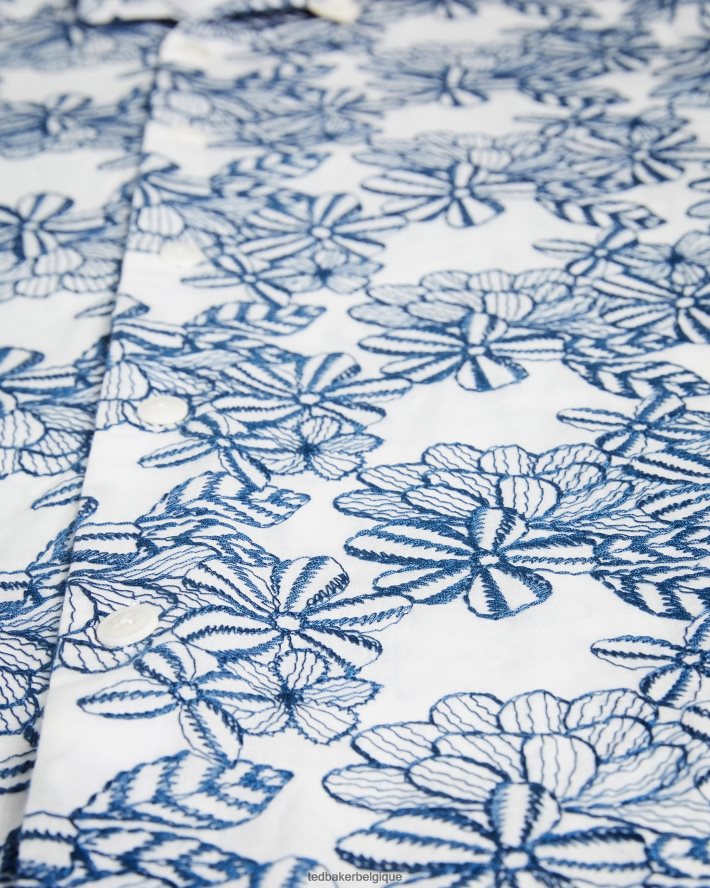 être Ted Baker Hommes chemise à fleurs brodée à manches courtes mannor blanc FR8J421400 vêtements