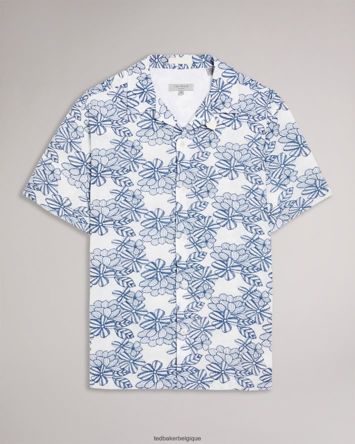 être Ted Baker Hommes chemise à fleurs brodée à manches courtes mannor blanc FR8J421400 vêtements