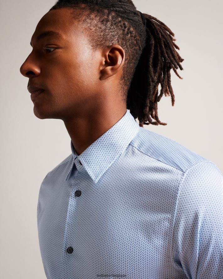 être Ted Baker Hommes chemise géo à chevrons à manches longues wanson bleu pâle FR8J421377 vêtements