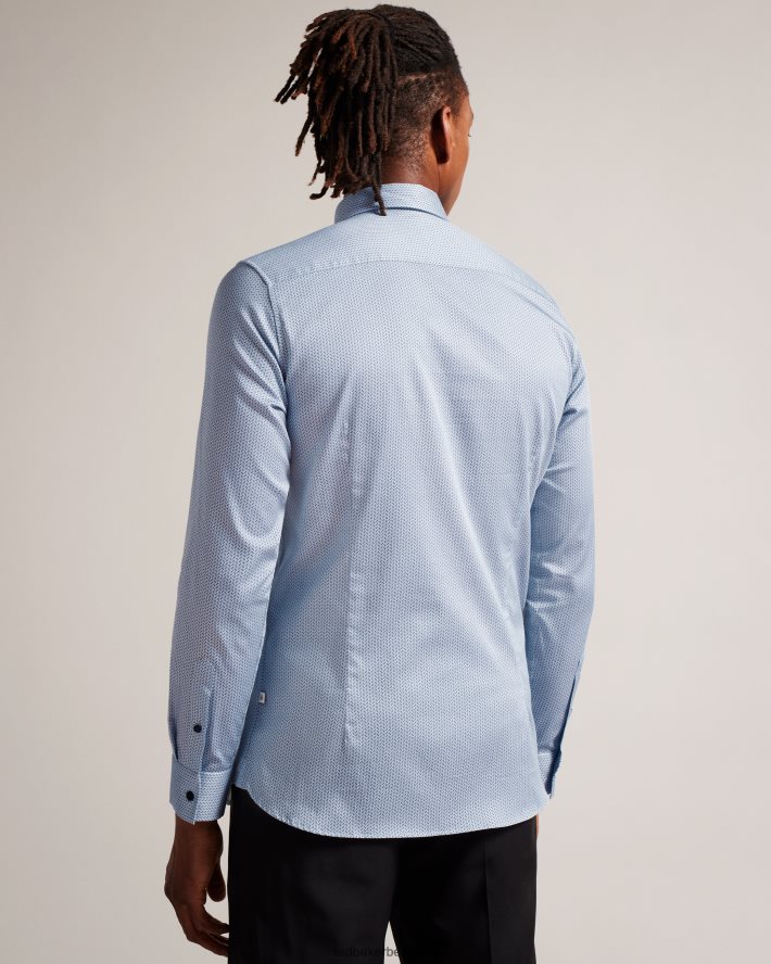 être Ted Baker Hommes chemise géo à chevrons à manches longues wanson bleu pâle FR8J421377 vêtements