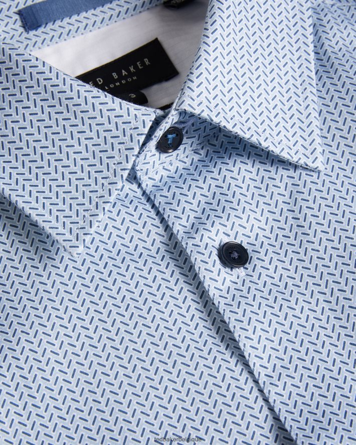 être Ted Baker Hommes chemise géo à chevrons à manches longues wanson bleu pâle FR8J421377 vêtements