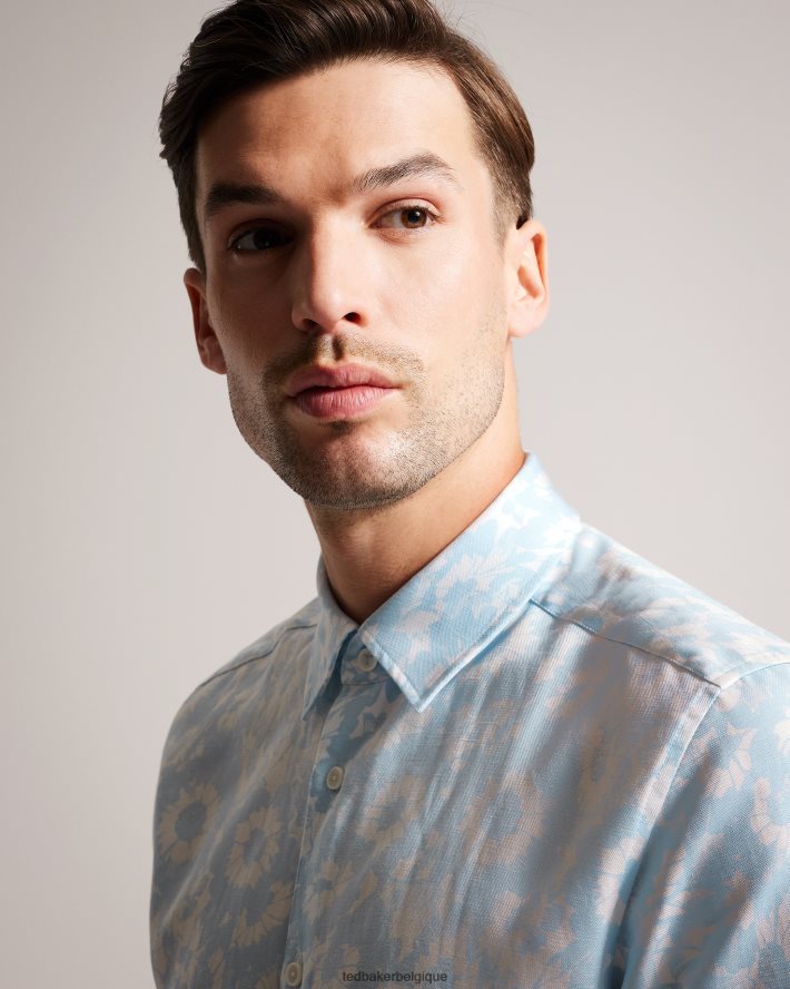 être Ted Baker Hommes chemise à imprimé floral en lin mélangé flaisby bleu clair FR8J421371 vêtements