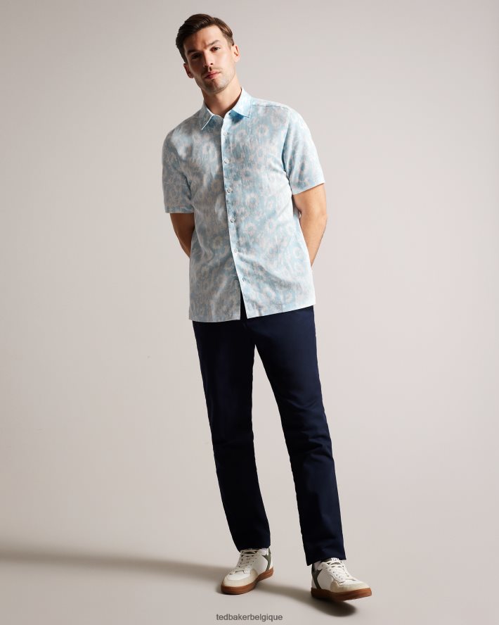 être Ted Baker Hommes chemise à imprimé floral en lin mélangé flaisby bleu clair FR8J421371 vêtements