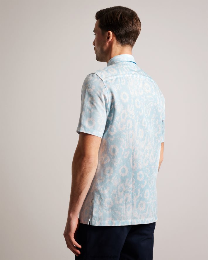 être Ted Baker Hommes chemise à imprimé floral en lin mélangé flaisby bleu clair FR8J421371 vêtements