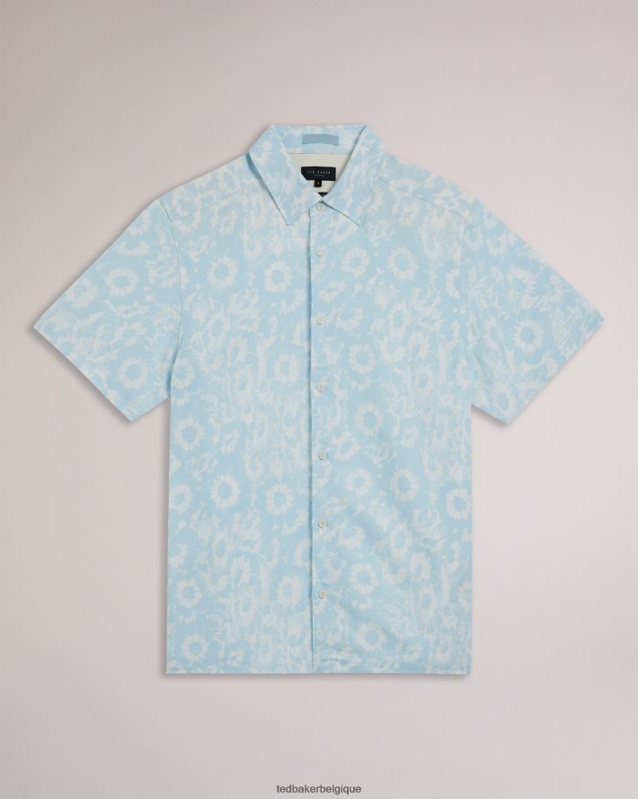 être Ted Baker Hommes chemise à imprimé floral en lin mélangé flaisby bleu clair FR8J421371 vêtements