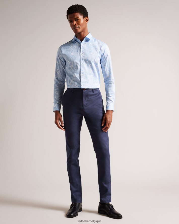 être Ted Baker Hommes chemise à imprimé oiseau dessiné à la main à manches longues Mullen bleu clair FR8J421269 vêtements