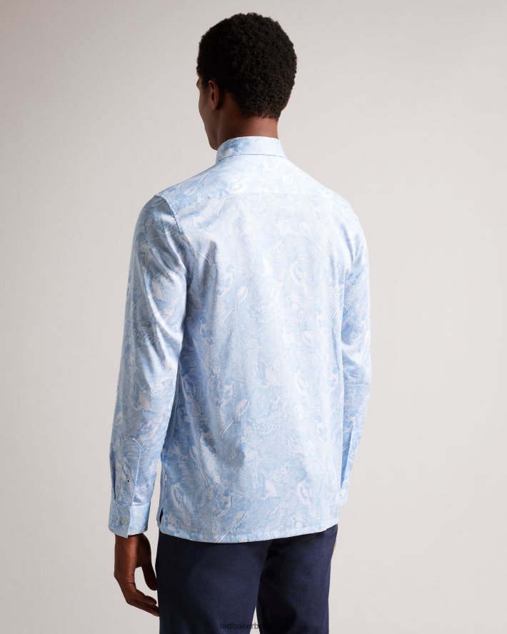 être Ted Baker Hommes chemise à imprimé oiseau dessiné à la main à manches longues Mullen bleu clair FR8J421269 vêtements