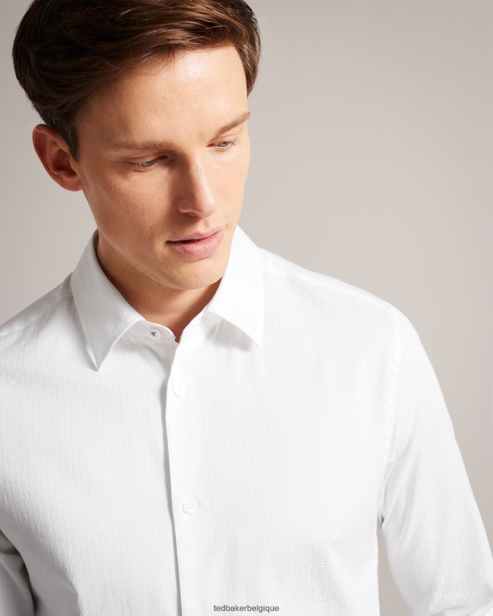 être Ted Baker Hommes chemise jacquard à manches longues letwell blanc FR8J421535 vêtements