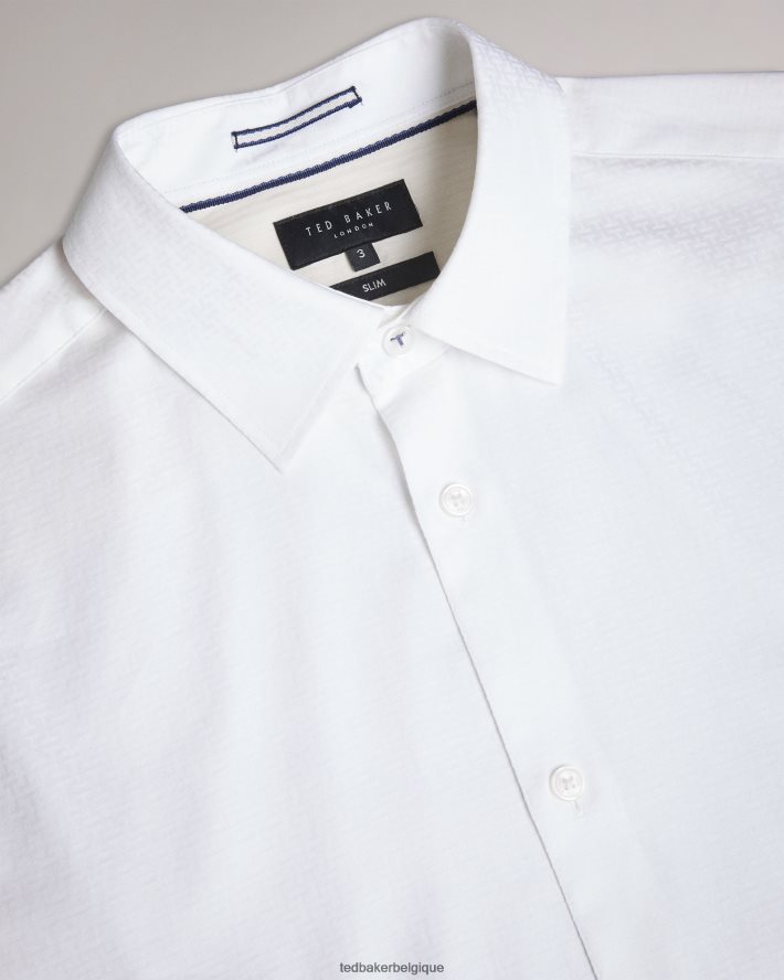 être Ted Baker Hommes chemise jacquard à manches longues letwell blanc FR8J421535 vêtements