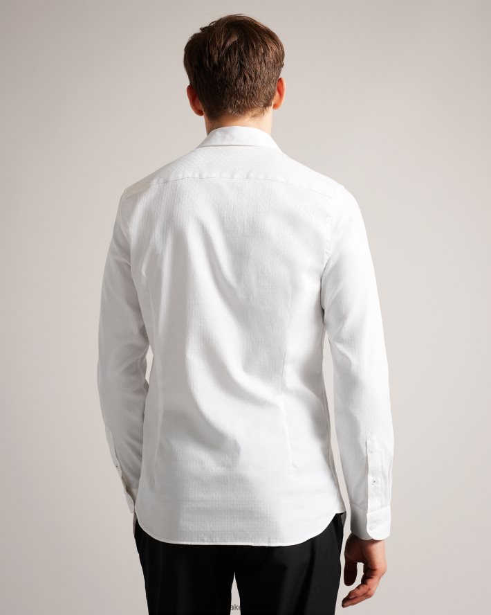 être Ted Baker Hommes chemise jacquard à manches longues letwell blanc FR8J421535 vêtements