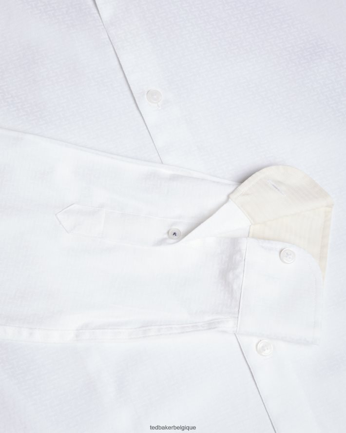 être Ted Baker Hommes chemise jacquard à manches longues letwell blanc FR8J421535 vêtements