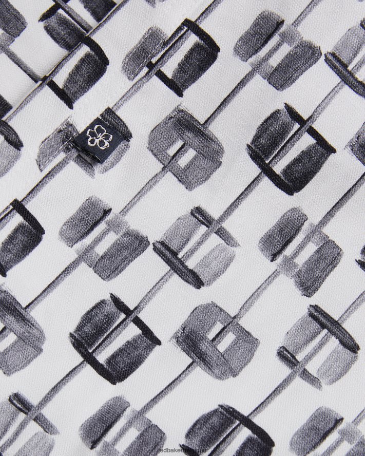 être Ted Baker Hommes chemise à manches courtes géométrique peinte erice écru FR8J421605 vêtements