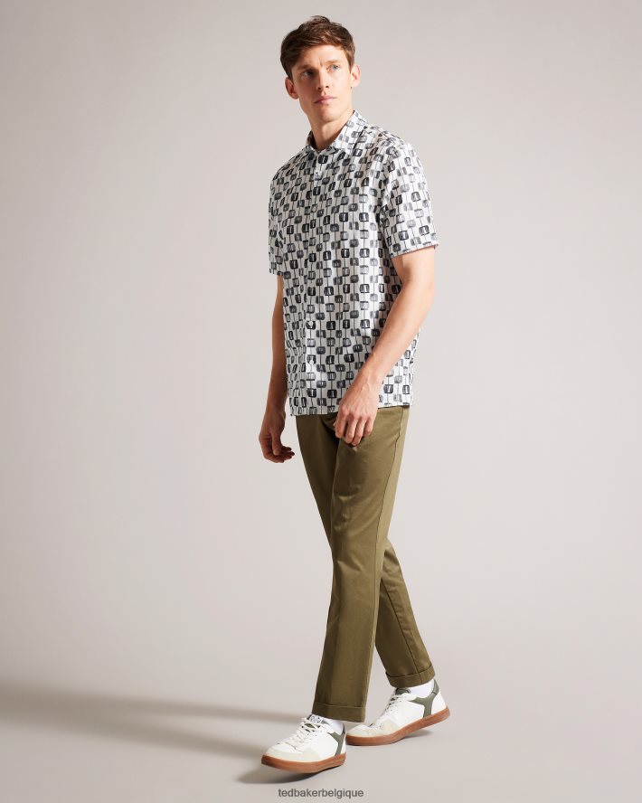 être Ted Baker Hommes chemise à manches courtes géométrique peinte erice écru FR8J421605 vêtements