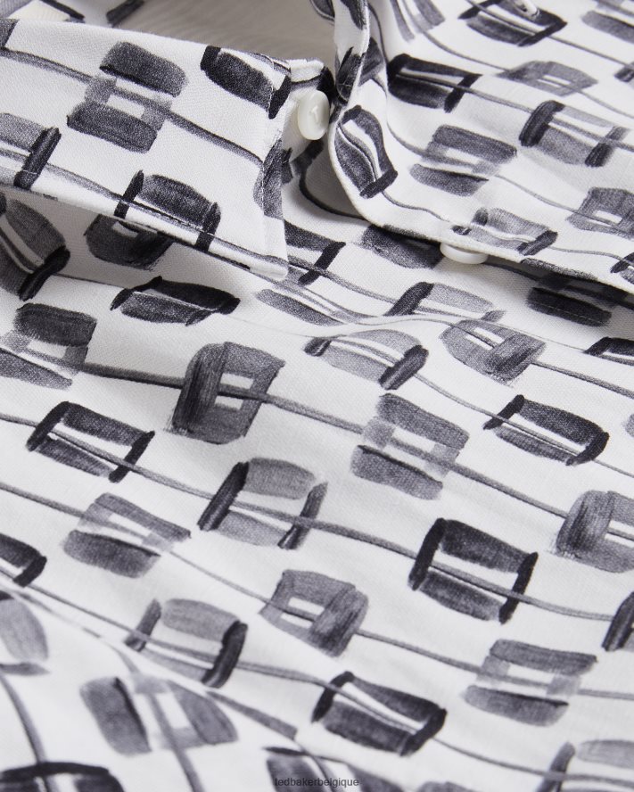 être Ted Baker Hommes chemise à manches courtes géométrique peinte erice écru FR8J421605 vêtements