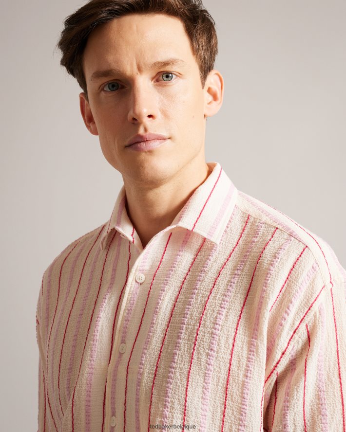 être Ted Baker Hommes chemise à rayures en seersucker hillma ss rose FR8J421616 vêtements