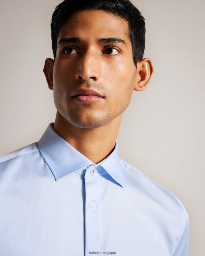 être Ted Baker Hommes chemise stretch en satin à manches longues bleu clair FR8J421481 vêtements