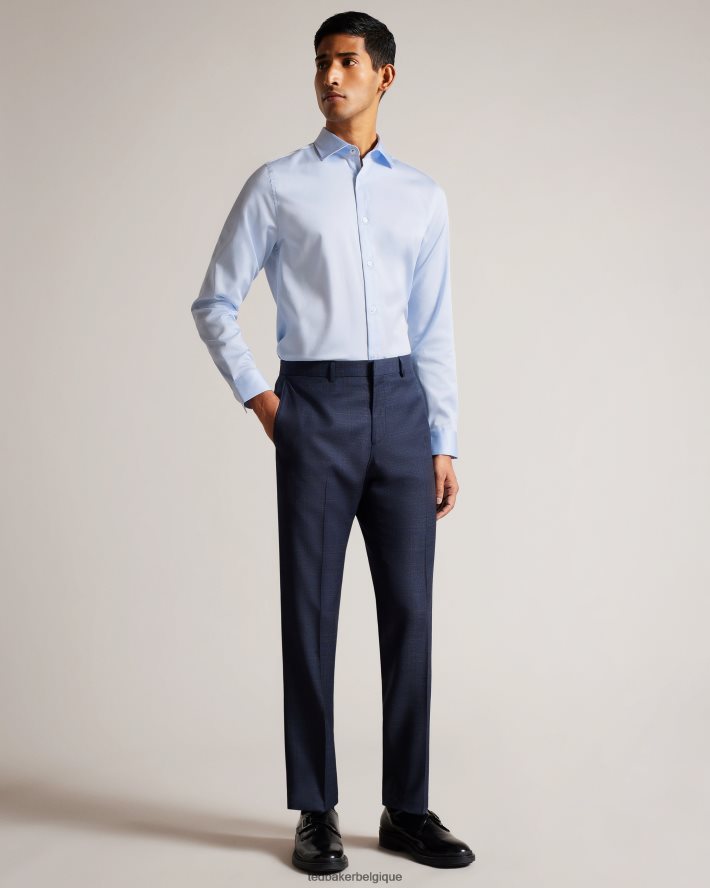 être Ted Baker Hommes chemise stretch en satin à manches longues bleu clair FR8J421481 vêtements