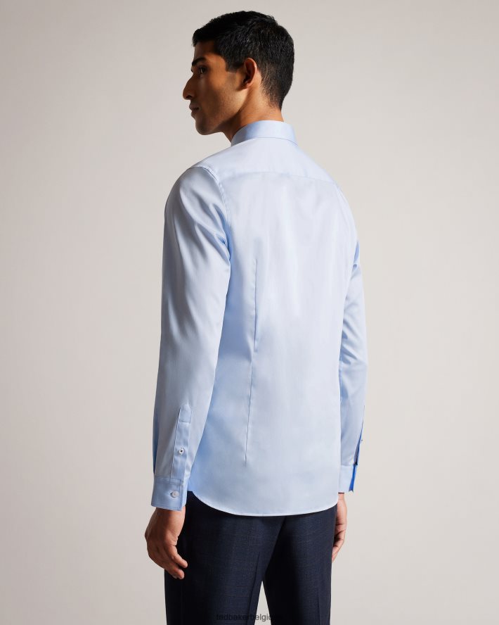 être Ted Baker Hommes chemise stretch en satin à manches longues bleu clair FR8J421481 vêtements