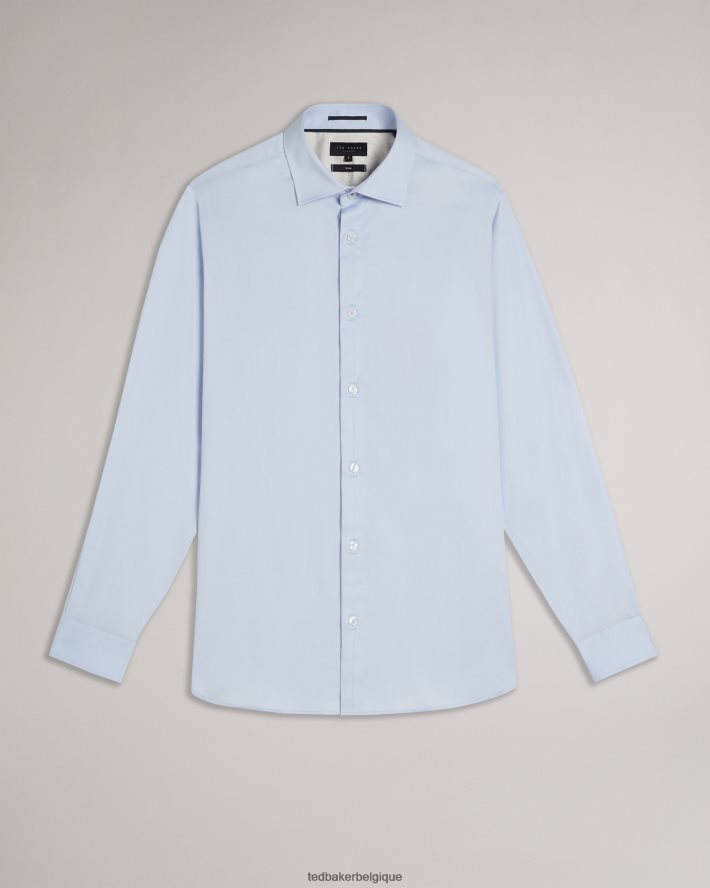 être Ted Baker Hommes chemise stretch en satin à manches longues bleu clair FR8J421481 vêtements
