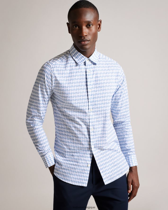 être Ted Baker Hommes dibbin - chemise à manches longues à imprimé feuilles géométriques bleu pâle FR8J421600 vêtements