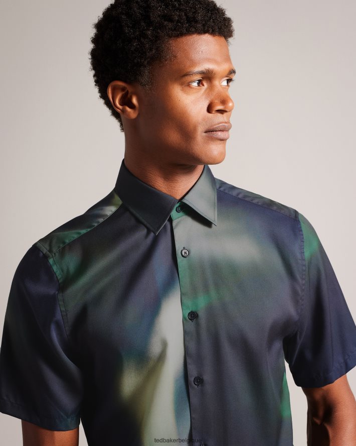 être Ted Baker Hommes evesho - chemise en lyocell à imprimé abstrait et manches courtes marine FR8J421621 vêtements